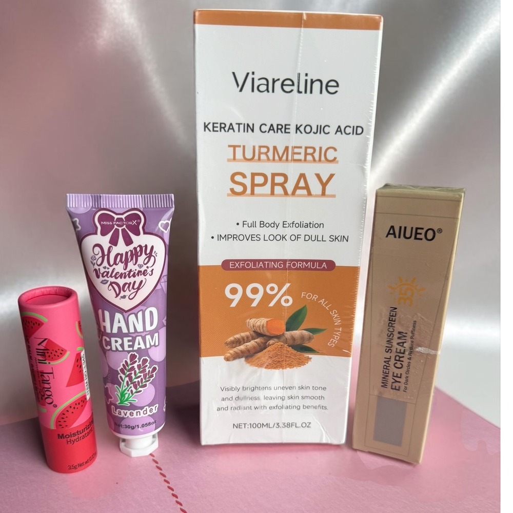 Beauty Bundle! - Turmeric Spray • AIUEO Eye Cream • Hand Cream • Lip Balm